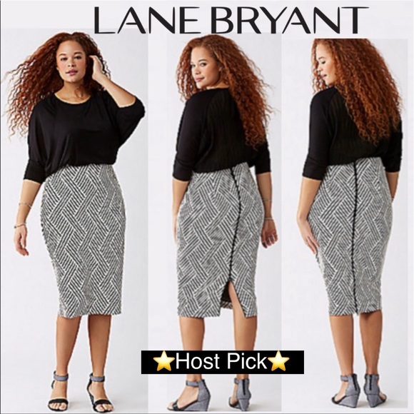 Lane Bryant Dresses & Skirts - Lane Bryant zigzag black and white jacquard body con skirt
